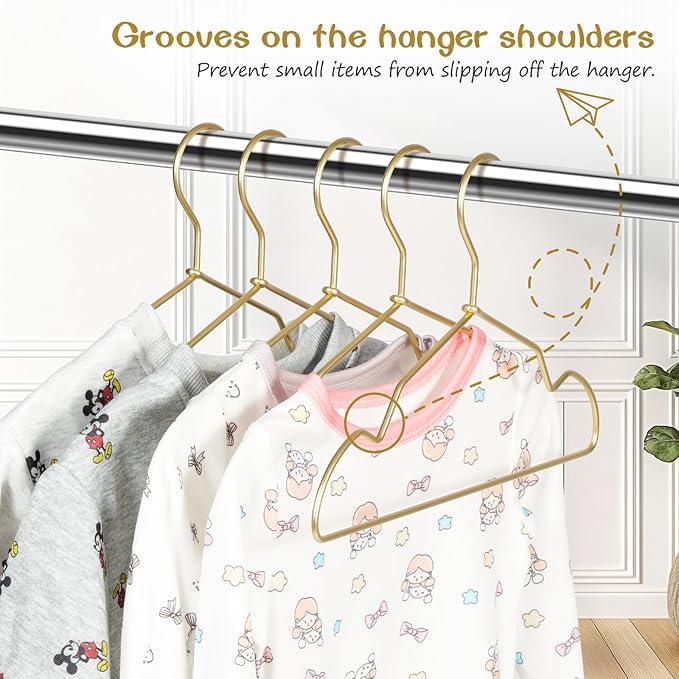 VWV Gold Aluminum Hangers, 20 Pack Baby Hangers?12.6 Inch Children Baby Hanger, Sturdy Metal Children Clothes Hangers for Wardrobe, Space-Saving Toddler Hanger