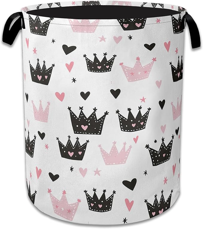 Pink Crowns Laundry Basket Collapsible Laundry Hamper Clothes Toy Storage Bin for Bathroom Bedroom Room Decor 16" X 20.8"