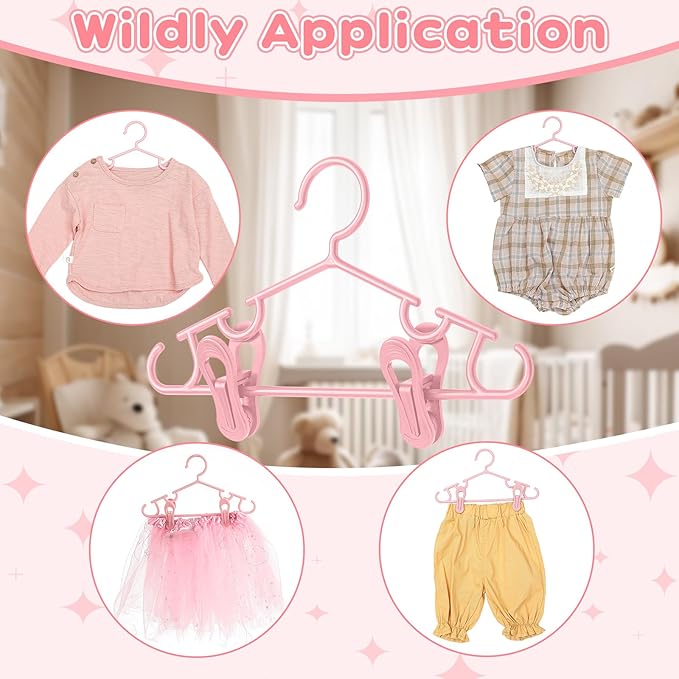 Hsei 5/10/40 Pack Baby Hangers with 10/20/80 Clips, Plastic Kids Pants Hangers for Nursery Closet Top and Bottom Clothes Hanger Set for Newborn Infant Toddler(120 Packs Total,Flesh Pink,10.6 Inch)