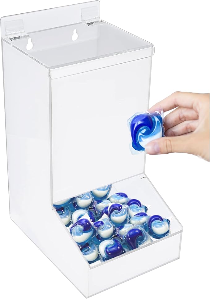 Acrylic Laundry & Dishwasher Pod Dispenser - Large White Acrylic, 2 Lids - Wall-Mount Or Countertop Gravity Feeder - Laundry Room Organization & Storage for Laundry Pods