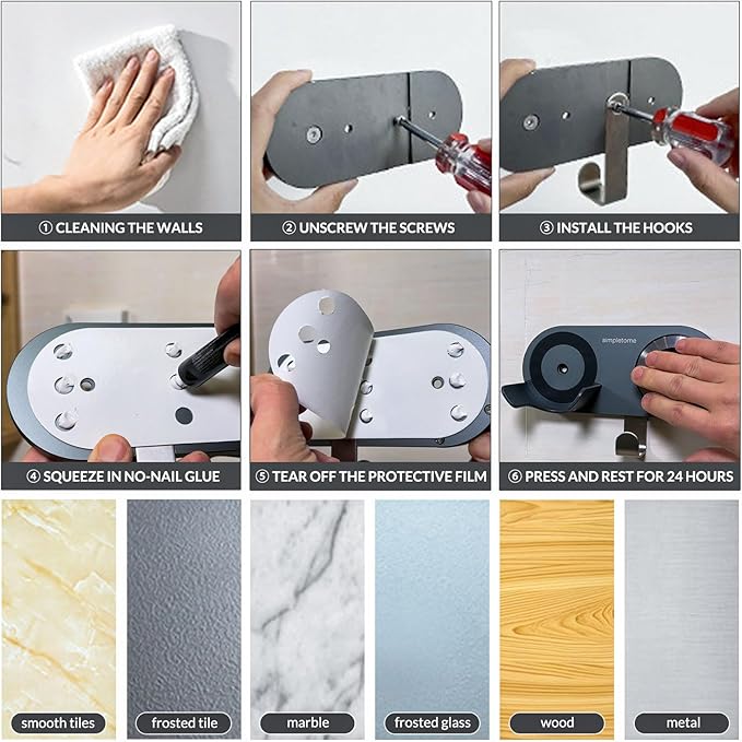 simpletome Hair Dryer Holder Wall Mount for All Magnetic High Speed Blow Dryer with Plug Cord Organizer Hook (Aluminum Alloy, Grey)