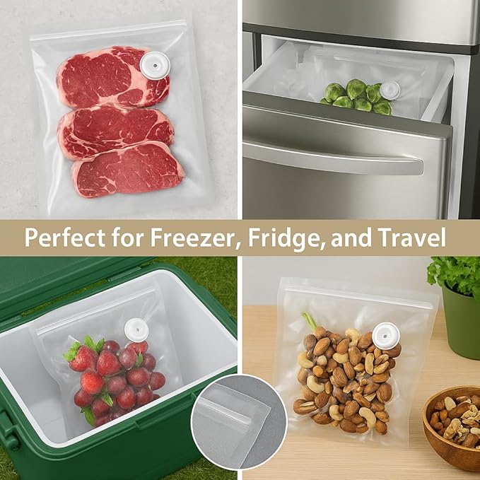 Compact Vacuum Sealer Bags,Reusable double zipper small vacuum storage bags.(8.3 * 8.7inch) 30pcs