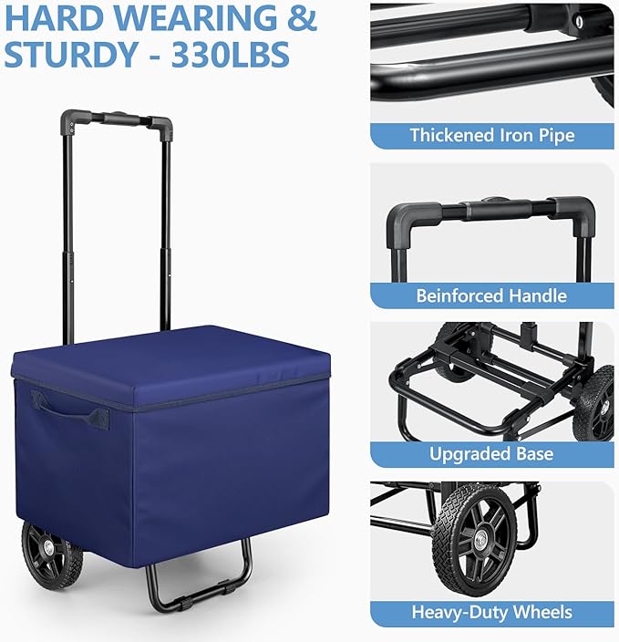 KEDSUM 2 in 1 Folding Shopping Cart, Grocery Cart on Wheels with Waterproof Basket, 330 LBS Large Capacity Heavy Duty for Shopping, Grocery, Laundry, Foldable Collapsible & 6.9" Wheel, Lightweight