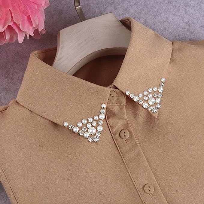 Chiffon Beading Half-Shirt Blouse Detachable Lace Fake Collars Dicky Collar Faux Collar for Women Girls