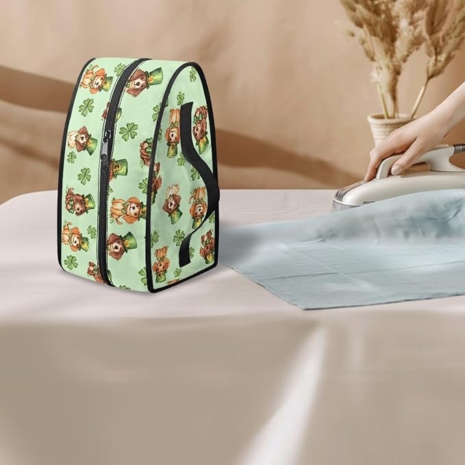 Saint Patricks Day Iron Storage Bag Fits Traveling Outing Lightweight Cute Iron Storage Case Protective Carrying Bag with Smooth Zipper, Beagle Four Leaf Clover