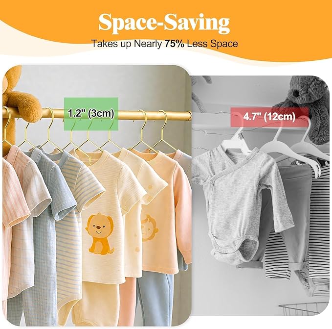 12 Inch Gold Kids Baby Hangers 30 Pack, Strong Metal Toddler Hangers for Closet, Space Saving Children Hangers for Clothes Coats Pants (Gold, 30)
