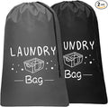 Sylfairy 2 Pack Extra Large Travel Laundry Bag, Dirty Clothes Organizer with Drawstring,Heavy Duty Travel Laundry Bags,Easy Fit a Laundry Hamper Travel Essentials (Black+Grey, 24" x 36")