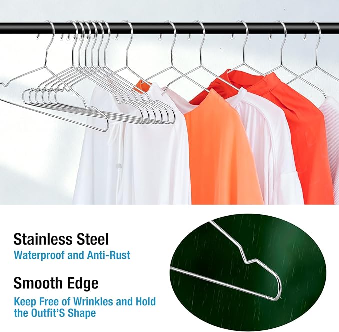 30 Pack Wire Hangers, 16.5 Inch Metal Clothes Hangers, Stainless Steel Coat Hanger with Non Slip Notch, Heavy Duty Closet Hanger Ultra Thin Space Saving for Hanging Coats Shirts T-Shirt