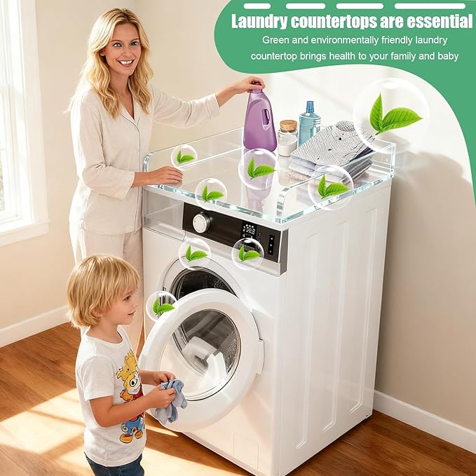 Washer Dryer Countertop, Acrylic Single Laundry Countertop, 27.5″ W*27.5″ D*3.1″ H, Laundry Topper for Washer and Dryer with Non-Slip Mat for One Unit Only Washer or Dryer (Transparent)