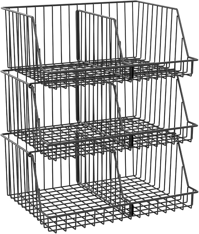 3-Tier Stackable Closet Organizers and Storage, Metal Wire Closet Shelves, Space-Saving Closet Organizer with Adjustable Dividers for Bedroom, Cabinet & Laundry Room