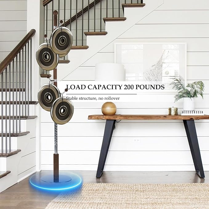 Wood Coat Rack Freestanding, Natural Coats Tree Stand with 14 Hooks, 73" Sturdy and Easy Assembly Coat Rack Stand for Entryway, Hallway, Bedroom, Bags, Hats (Metal Disc Base, Cherry Swivel Hook)