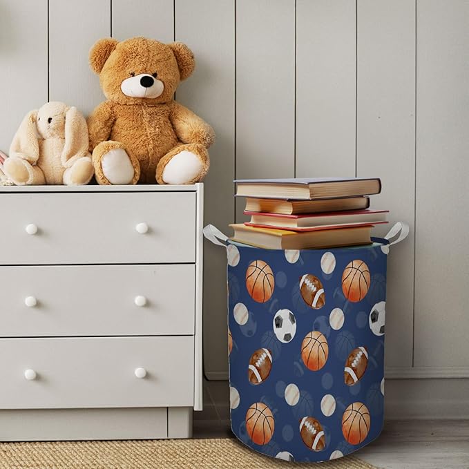 Baseball Football Laundry Basket, Toybox for Boys, Gifts for Sports Lovers Laundry Basket Hamper Waterproof Collapsible Clothes Toys Storage Bin Organizer for Bedroom Bathroom Boys Room Dorm
