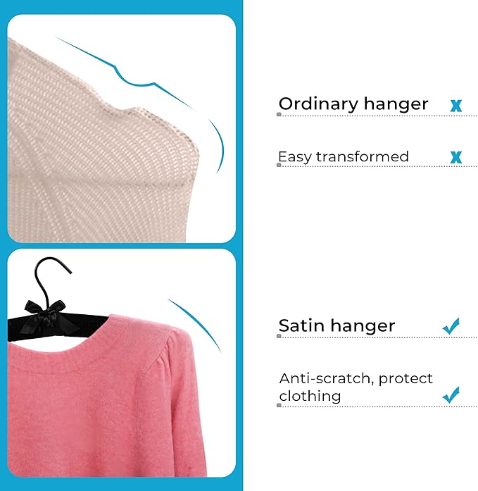 JS Hanger Padded Hanger for Sweaters - 17 Inch Extra Large Heavy Duty Satin Covered Coat Hangers No Shoulder Bump for Women Clothes, Sweaters, Dresses, Clothing, Weddings, Lingerie Pack of 10, Black