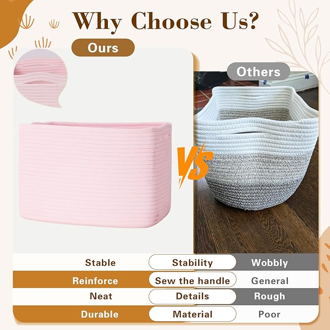 Baskets for Organizing,Storage Baskets,3 Pack Baskets for Shelfves,15"×10"×9" Woven Pink Basket,toy storage bins,bins for organization