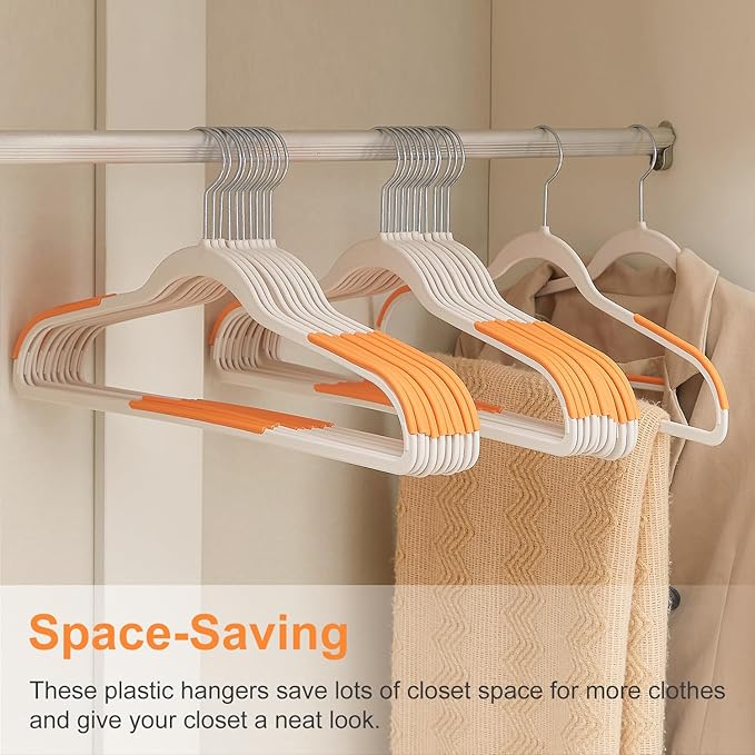 VECELO 25 Pack Clothes Hangers, Non-Slip Plastic Hanger, 360°Swivel Hook & Space Saving for Bedroom Closet, Great for Shirts Suit Coat Pants Skirt Dresses