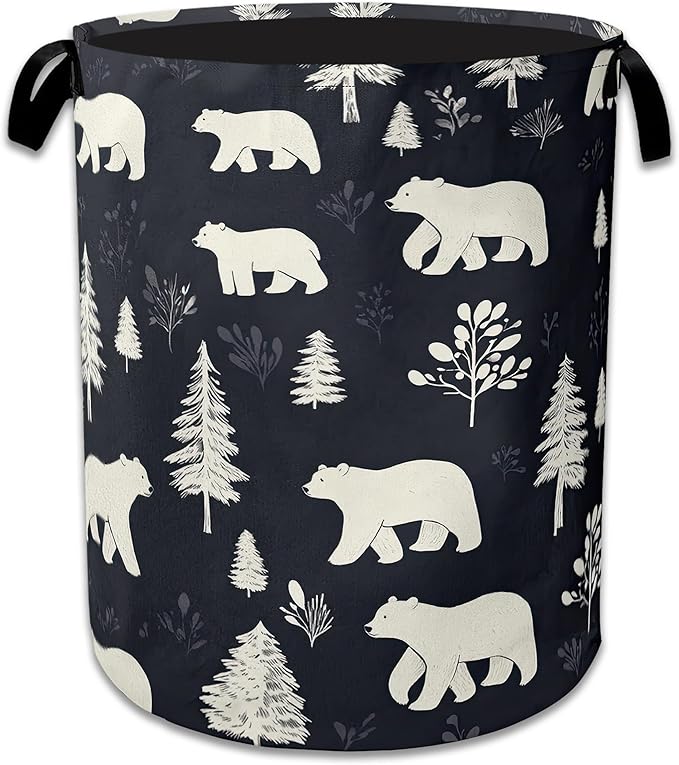Bear Wild Forest Large Storage Basket, Collapsible Laundry Basket Oxford Storage Bin for Toy Bins Gift Baskets Bedroom Clothes Children Nursery Hamper 16" X 20.8"