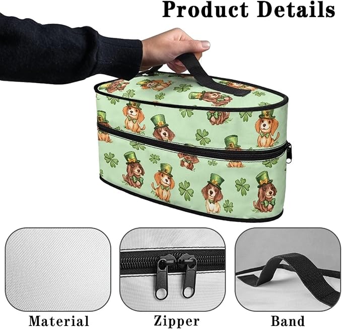 Saint Patricks Day Iron Storage Bag Fits Traveling Outing Lightweight Cute Iron Storage Case Protective Carrying Bag with Smooth Zipper, Beagle Four Leaf Clover