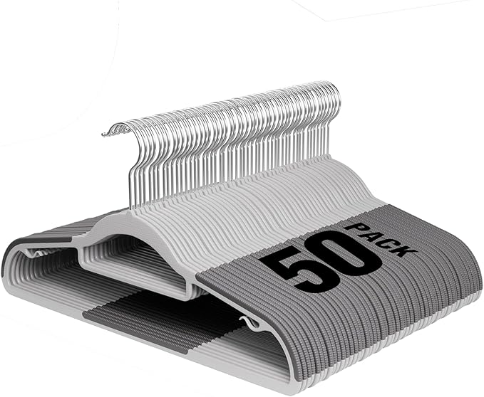 Plastic Hangers 50 Pack, 16.5 in Heavy Duty Clothes Hangers with 360° Swivel Hook, Non-Slip Bar & 0.2" Ultra-Slim Space-Saving Organizers for Coats, Pants, Suits, Shirts, Light and Dark Gray