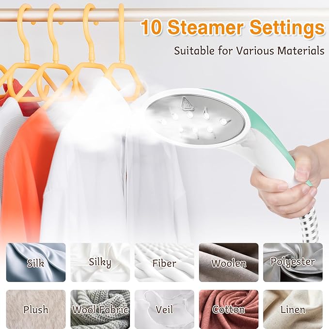 ADVWIN Steamer for Clothes, 2000W Powerful Standing Garment Steamer, 10 Steam Levels, 2.7L Water Tank for 90 Mins Continuous Steaming, Home & Commercial Use, Hanger, Gloves, Fabric Brush (Green)