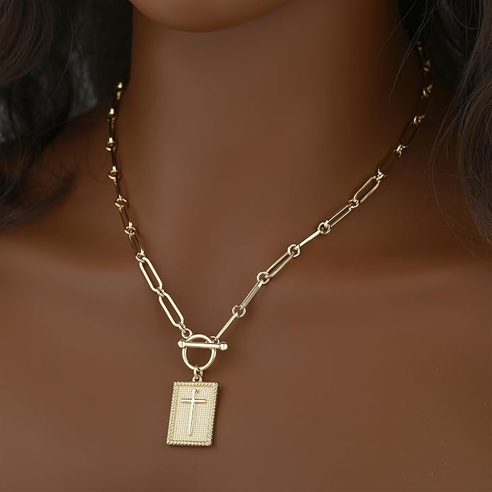 Chunky Gold Necklace for Women Gold Evil Eye Cowboy Pendant Necklace Dainty Paperclip Chain Vintage Luck Amulet Choker Necklaces Celestial Jewelry Gift