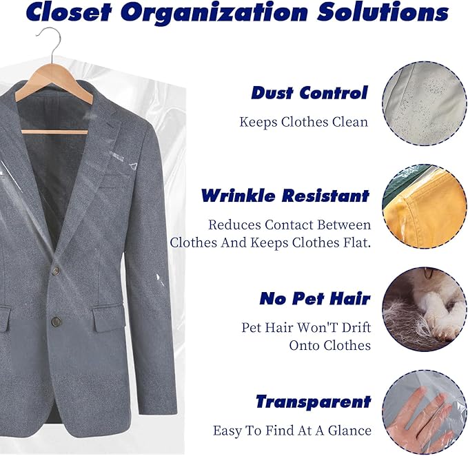120 Pack Dry Cleaning Bag 60x90cm Plastic Clear Garment Bags for Hanging Clothes, Dry Cleaner Bags Clothing Covers Dust-Proof Clothing Protector Covers for Suits Coats Clothes Hanging and Storage
