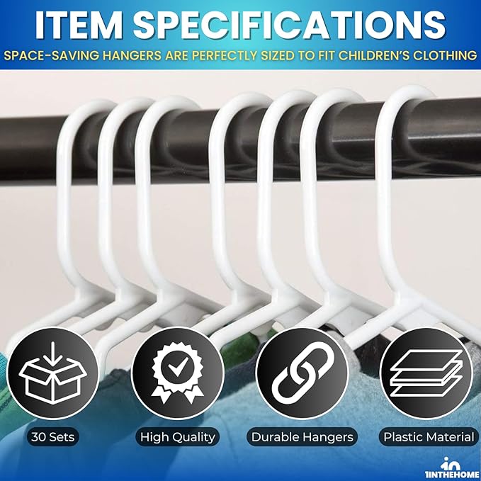 White Nursery Hangers 30 Pack for Baby, Toddler, Kids, Children (30 Pack)