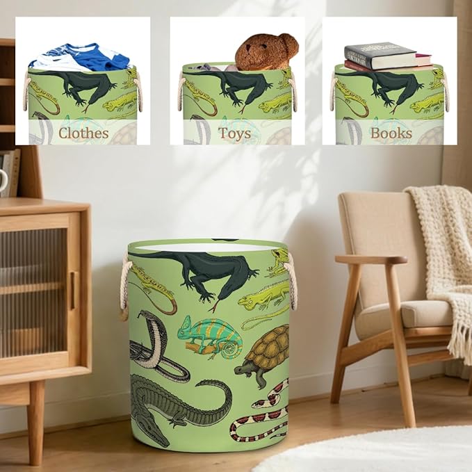 Laundry Hamper - Reptiles Snakes Lizards 58L Collapsible Waterproof Large Tall Nursery Storage Baskets Bin for Kids Toys, Clothes, Bathroom, Boys Bedroom Comic Hero Decor, Gift Basket