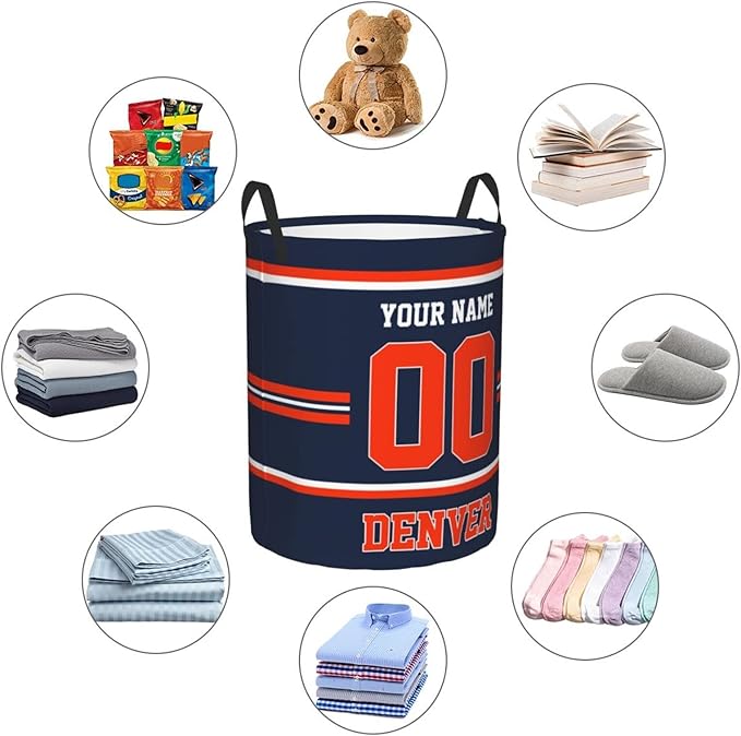 Custom Denver Laundry Hamper Personalized Laundry Basket Customized Name And Number Collapsible Storage Basket for Bedroom Bathroom Living Room Gifts