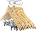 Tosnail 12-Pack Wooden Pant Hanger, Wooden Suit Hangers with Steel Clips and Hooks, Natural Wood Collection Skirt Hangers, Standard Clothes Hangers