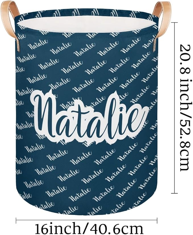 Personalized Laundry Basket, Custom Gift Laundry Hamper, Collapsible Nursery Waterproof Laundry Baskets, Dirty Clothes Toy Hamper with Handles Name Dark Blue