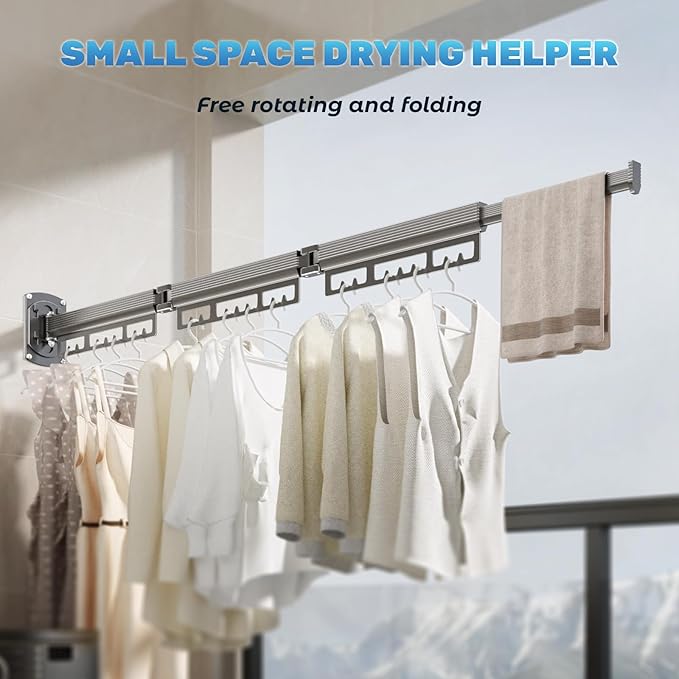 Clothes Drying Rack Wall Mounted,Expandable Drying Rack Clothing(Tri-Fold),Laundry Space Saver Wall Mounted,Portable,Space-Saving Drying Rack,for Balcony,Laundry,Bathroom, 220 lb Capacity
