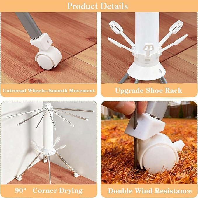 Four Legged 2 Tier Clothes Drying Rack Laundry Drying Rack Save Space Garment Rack Portable and Foldable Dry Rack with 4 Pulleys 16 Poles 360° Octopus for Indoor Outdoor Balcony Courtyard