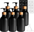 6PACK 16.9Oz Soap Dispenser Bottle, Bamboo Lid Soap Bottle with Anti-Rust Pump, Hand Dish Soap Dispenser for Kitchen, Shampoo Lotion Black Soap Dispensers for Bathroom