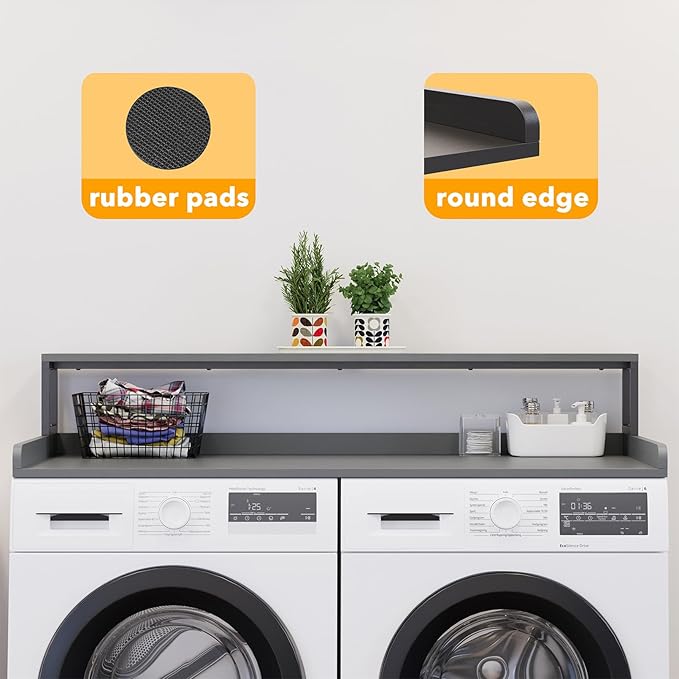 SpaceAid 2-Tier Washer Dryer Countertop, Laundry Topper with Rack Shelf 54" Width x 27.5" Depth x 10" Height Organizer Cover for Washer and Dryer Laundry Hamper Counter Storage (Gray)