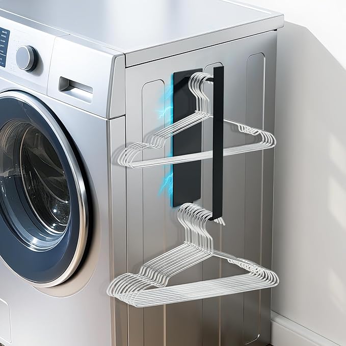 Magnetic Hanger Organizer, Strong Magnetic Hanger Holder for Washing Machine Laundry Room Organization Space Saving Hangers Storage Rack Stacker, Black