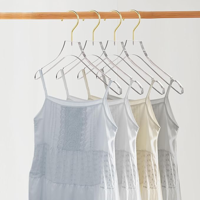 Besser 30 Pack Acrylic Hangers with Gold,Acrylic Clear Hanger,Premium Crystal Dress Swivel Gold Hook Luxurious Shiny Clothes Hangers(Clear-Style A)