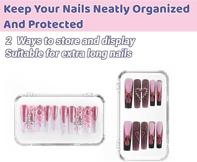 12Pcs Press On Nail Cases Large, 5.1”×2.95” False Nail Packaging Cases with 30Pcs Adhesive Double Sided Tape, Plastic Clear Box for Fake Nails Storage
