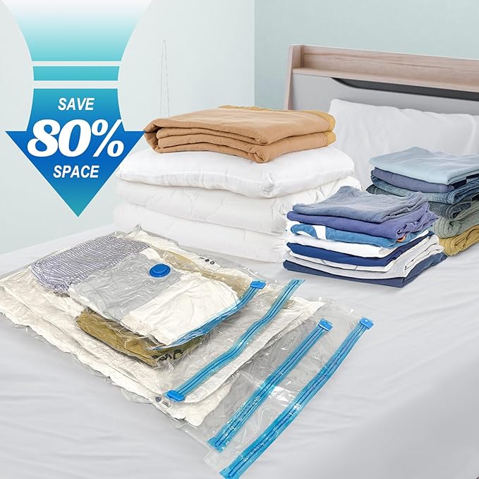 Vacuum Storage Bags with Hand Pump, Plastic Packaging Bags, 80% Space Saver Vacuum Seal Bags for Clothing, Travel Lugggage, Blankets, Comforters, 10 Jumbo