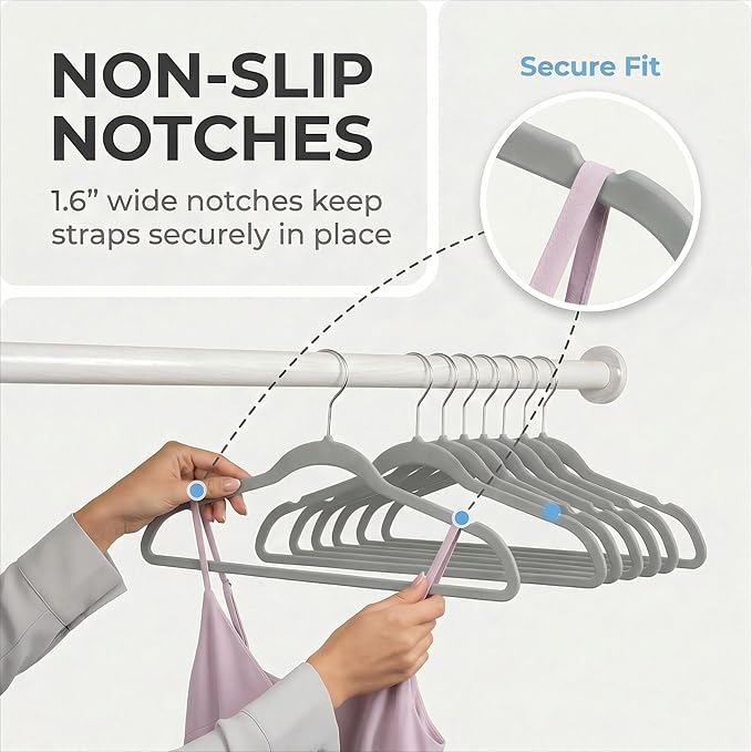 HOUSE DAY Grey Plastic Hangers 50 Pack - Heavy Duty Non-Velvet Hangers with 360° Swivel Hook & Non Slip Notches - Slim Space Saving Clothes Hangers, Durable Closet Organizers for Coats Shirts Dresses