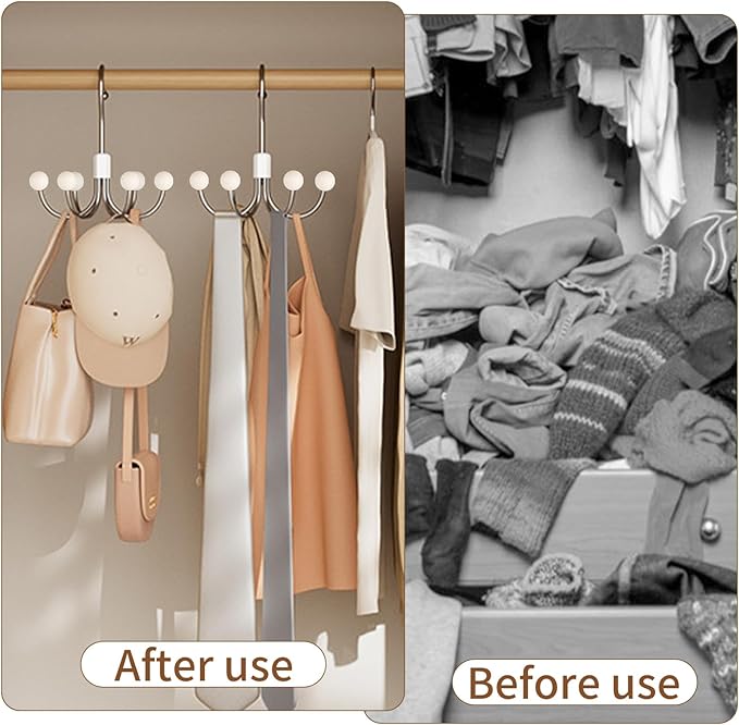 3 PCS Hoodie Hangers, 360° Swivel Sweatshirt Hangers, Scarf Hanger, Wooden Closet Hooks, Handbag Organizer, Bra Hanger, Closet Organizer for Hoodie, Bra, Scarves, Belts, Purse & Accessories Storage
