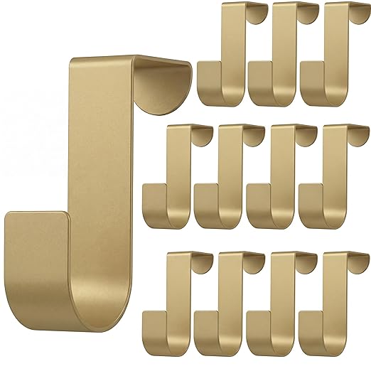 Hotop 12 Pcs Over The Cabinet Drawer Door Hooks 1.12 Inch for Hanger in The Cabinet Decoration Hooks Sturdy Metal Z Shaped Hanger Peg for Bathroom Clothes Towel(Gold)