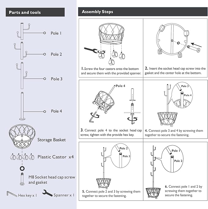 White Cactus shaped Coat Rack Hanger Freestanding, Metal Clothes Rack with Basket 6 Hooks to Hang Clothes, Hat, Bag for Entryway, Hallway, Bedroom