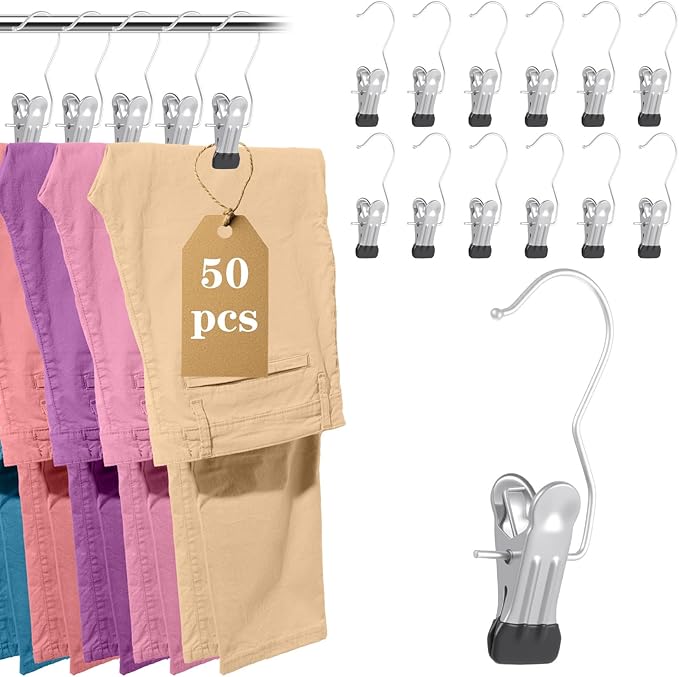 Legging Organizer for Closet, Yoga Pants Hangers 50 Pack Hanging Clips Coated Clips for Leggings, Hanger Space Saving Closet Organizers and Storage for Skirt, Shorts, Hats, Towel, Boot, Jeans
