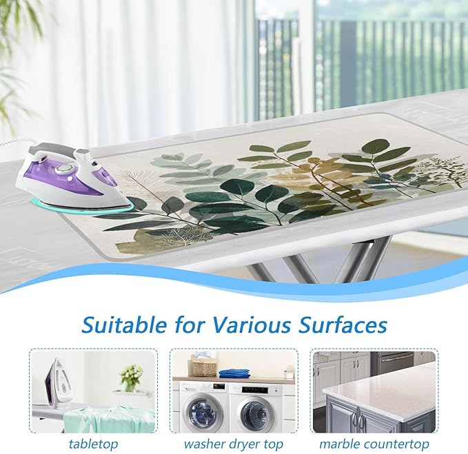 Ironing Mat Portable Ironing Pad Ironing Blanket for Table Top Heat Resistance Double-Side Using Travel Large 47.2 x 27.6 Inch Foldable Lightweight Beige Boho Style Leaves