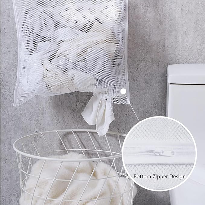 Hanging Laundry Hamper Bag, 2 Pack Over The Door Hanging Laundry Bag, 30 x 20 Inch Large Foldable Mesh Laundry Basket with 4 Adhesive Hooks for Dirty Clothes Organization and Storage