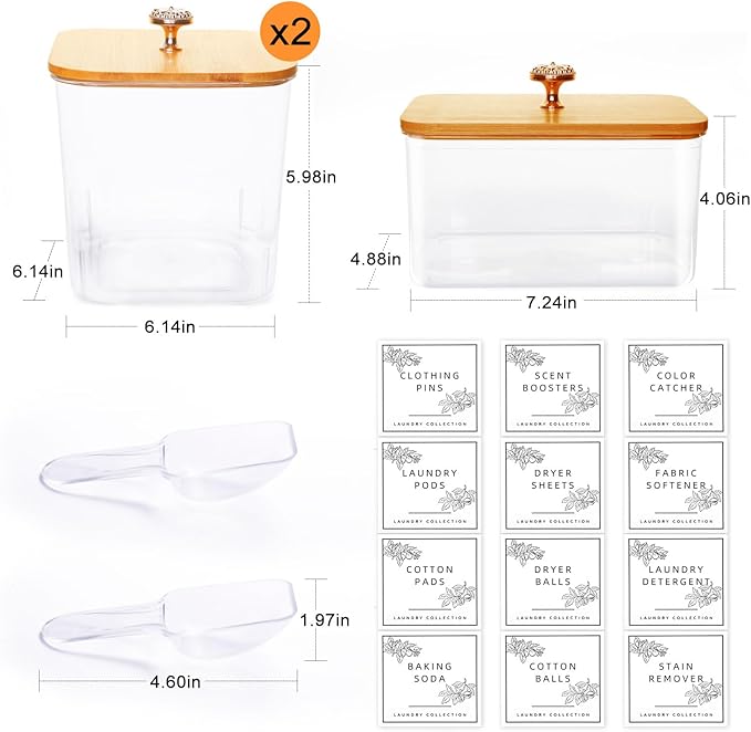 3 Pack Laundry Room Organization Storage Containers Acrylic Jars and Dryer Sheet Container with Lids and Labels for Laundry Detergent Laundry Pods Containers Dry Sheet Organizing