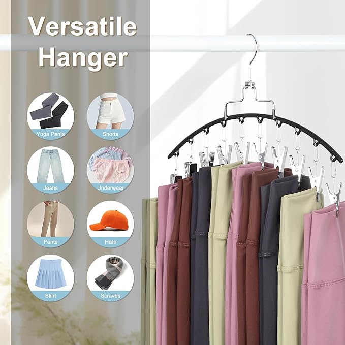TOPIA HANGER 2 Pack Leggings Hanger for Closet, 20 Clips 360° Swivel Hook Legging Organizer Space Saving for Leggings Shorts Pants Skirt Jeans Bra Tank top Underwear for Closet CT80B