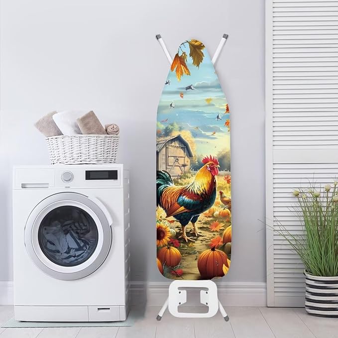 Farm Rooster Ironing Board Cover, Resist Scorching and Staining, 15x54 Heavy Duty Iron Pad Covers Standard Boards with Elastic Edges