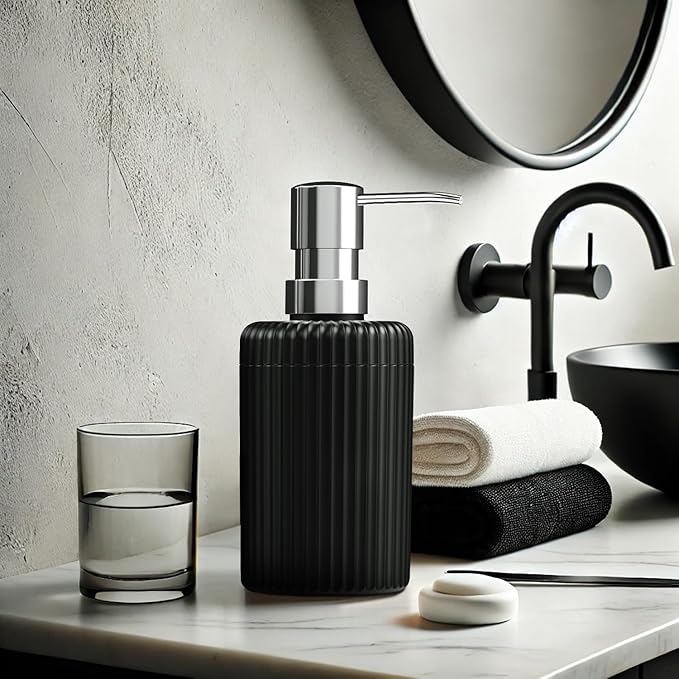 Soap Dispenser for Bathroom,2 Pack Kitchen Hand Soap Dispenser,12oz Modern Minimalist Style Plastic matte black Empty Lotion Dispenser with Refillable Pump,Liquid Bottle for Dish Soap,College Dorm Use