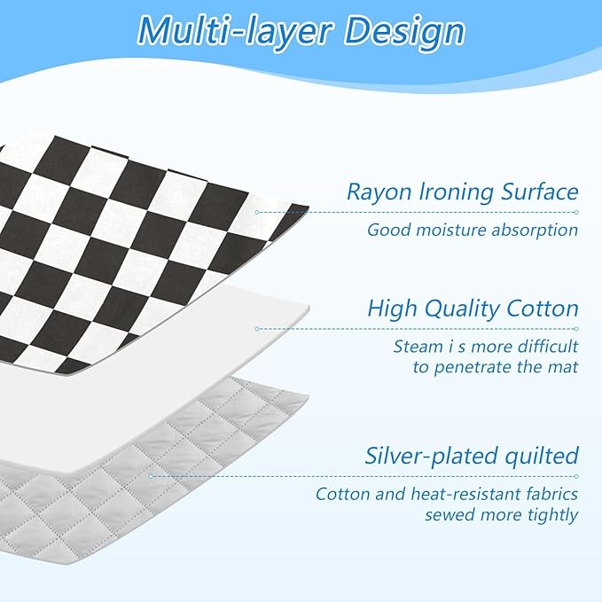 Checkered Black Ironing Mat Thickened Ironing Blanket Travel Portable Double-Side Using Ironing Pad Travel Isolate Heat Pad Cover for Washer Dryer Table Top Countertop 27.6x47.2in